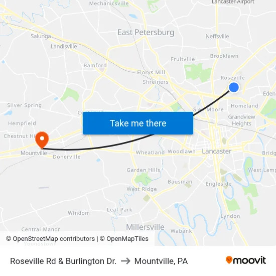 Roseville Rd & Burlington Dr. to Mountville, PA map