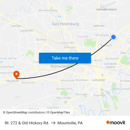 Rt. 272 & Old Hickory Rd. to Mountville, PA map