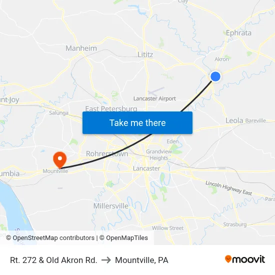 Rt. 272 & Old Akron Rd. to Mountville, PA map