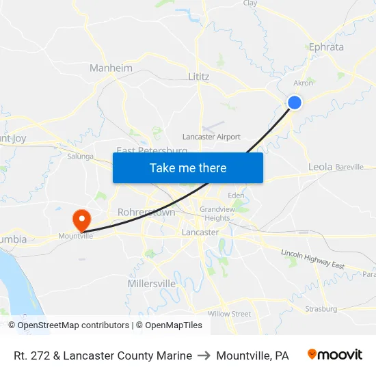 Rt. 272 & Lancaster County Marine to Mountville, PA map