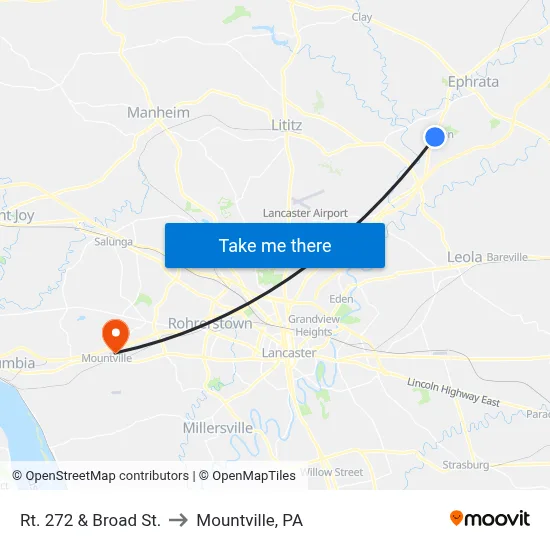Rt. 272 & Broad St. to Mountville, PA map