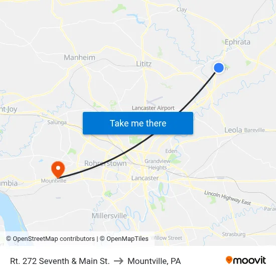 Rt. 272 Seventh & Main St. to Mountville, PA map