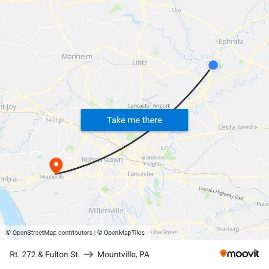 Rt. 272 & Fulton St. to Mountville, PA map