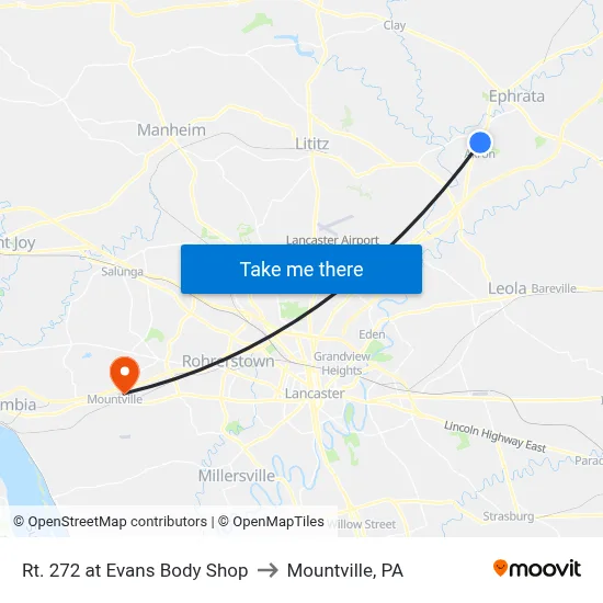 Rt. 272 at Evans Body Shop to Mountville, PA map
