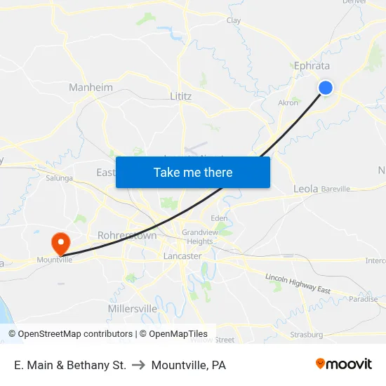 E. Main & Bethany St. to Mountville, PA map