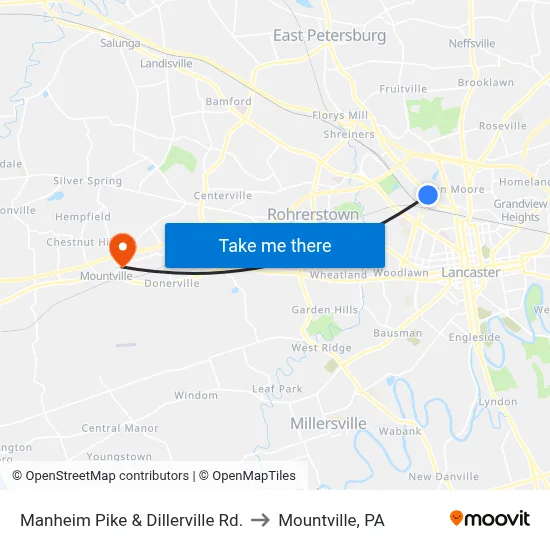 Manheim Pike & Dillerville Rd. to Mountville, PA map