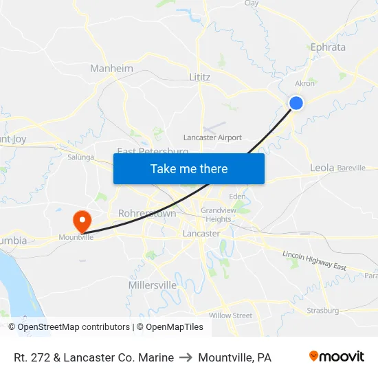 Rt. 272 & Lancaster Co. Marine to Mountville, PA map