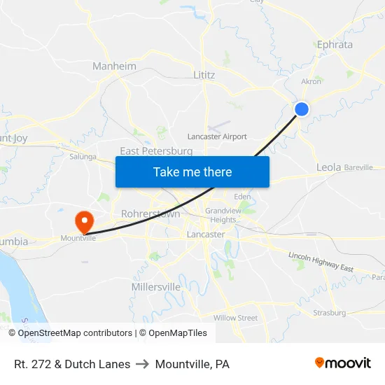 Rt. 272 & Dutch Lanes to Mountville, PA map
