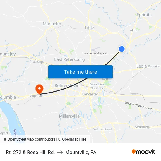 Rt. 272 & Rose Hill Rd. to Mountville, PA map