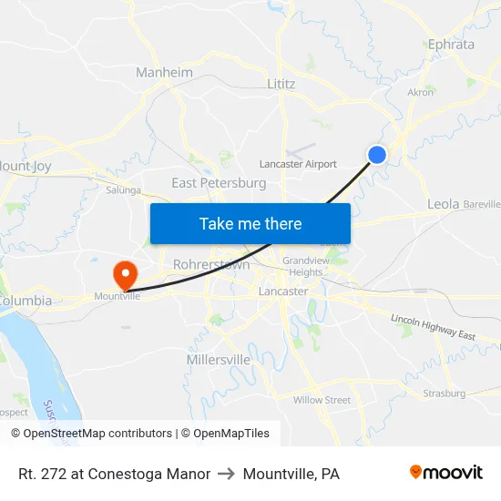Rt. 272 at Conestoga Manor to Mountville, PA map