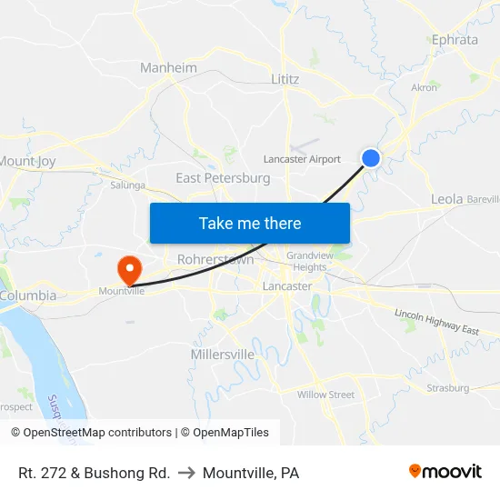 Rt. 272 & Bushong Rd. to Mountville, PA map