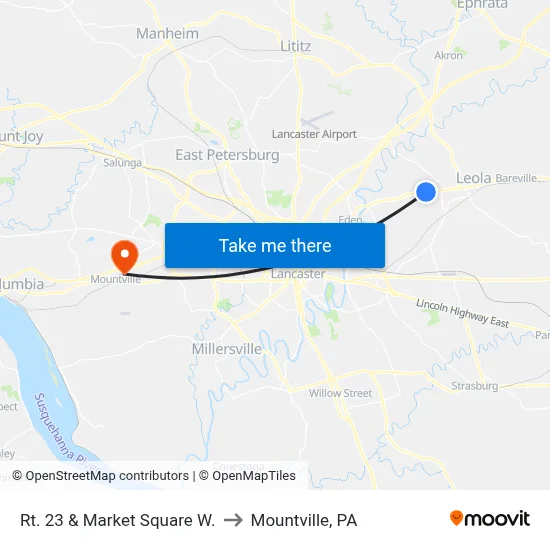 Rt.  23 & Market Square W. to Mountville, PA map