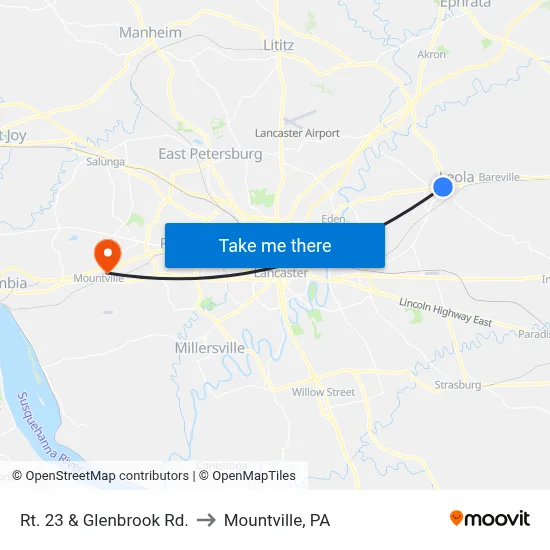 Rt. 23 & Glenbrook Rd. to Mountville, PA map