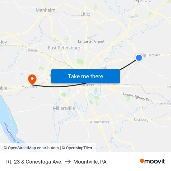 Rt. 23 & Conestoga Ave. to Mountville, PA map