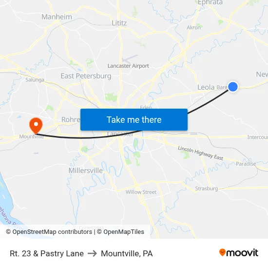 Rt. 23 & Pastry Lane to Mountville, PA map