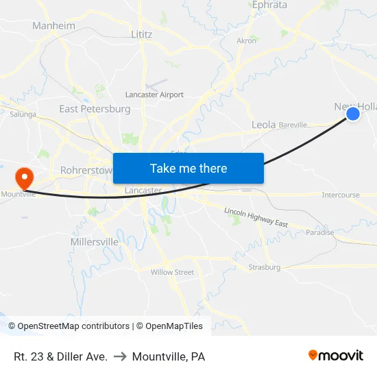 Rt. 23 & Diller Ave. to Mountville, PA map
