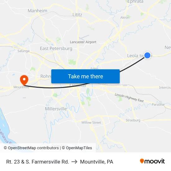 Rt. 23 & S. Farmersville Rd. to Mountville, PA map