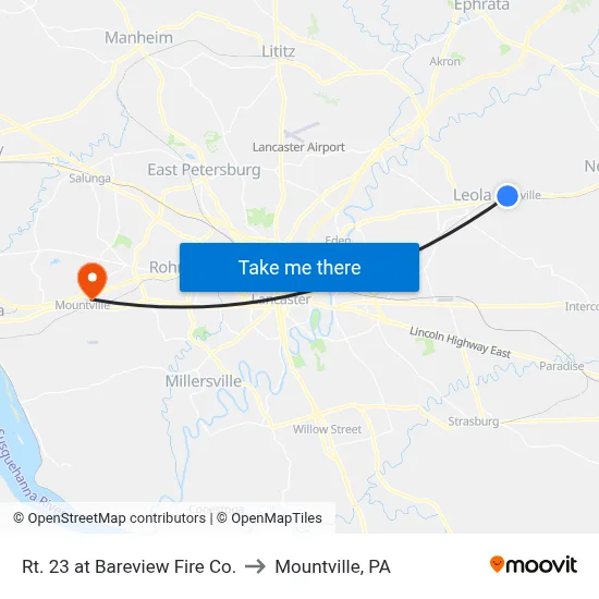 Rt. 23 at Bareview Fire Co. to Mountville, PA map