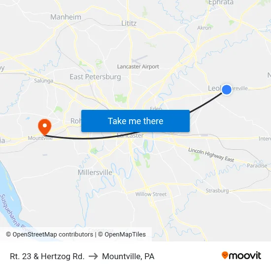 Rt. 23 & Hertzog Rd. to Mountville, PA map