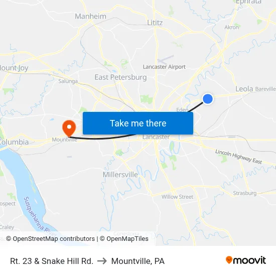 Rt. 23 & Snake Hill Rd. to Mountville, PA map