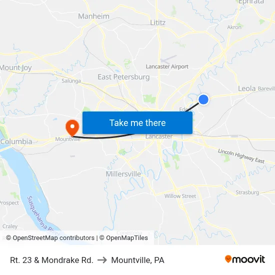 Rt. 23 & Mondrake Rd. to Mountville, PA map