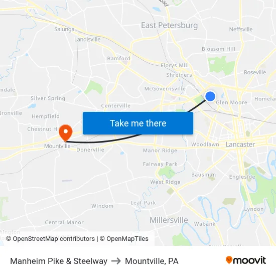Manheim Pike & Steelway to Mountville, PA map