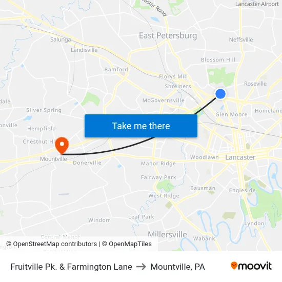 Fruitville Pk. & Farmington Lane to Mountville, PA map