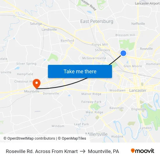 Roseville Rd. Across From Kmart to Mountville, PA map