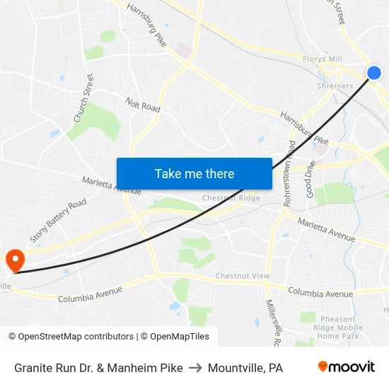 Granite Run Dr. & Manheim Pike to Mountville, PA map