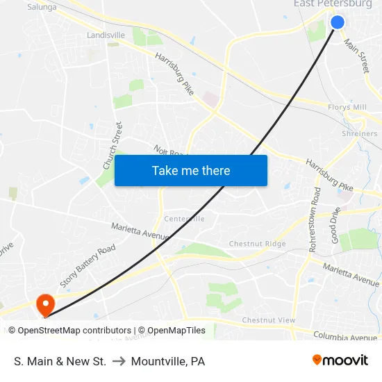 S. Main & New St. to Mountville, PA map