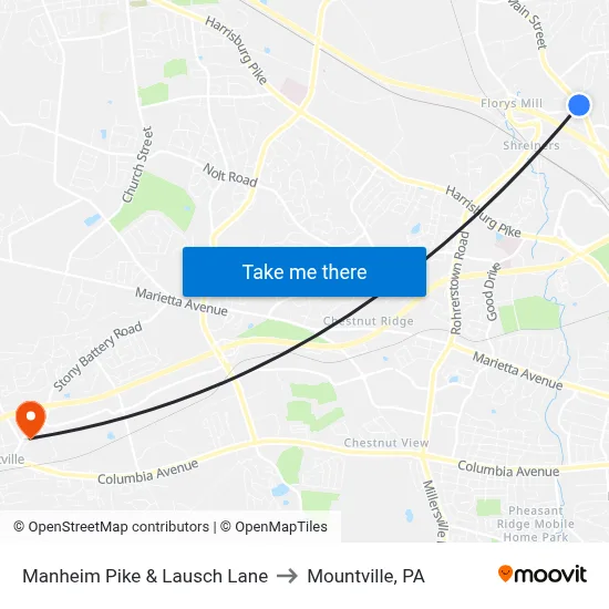 Manheim Pike & Lausch Lane to Mountville, PA map