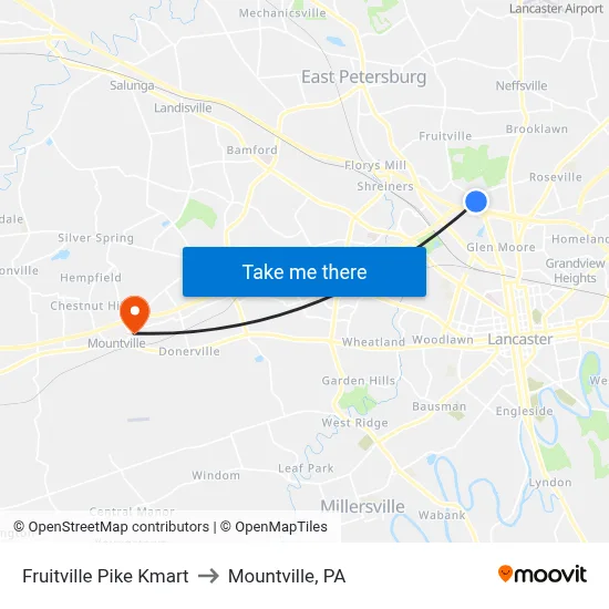 Fruitville Pike Kmart to Mountville, PA map