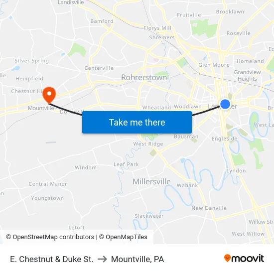 E. Chestnut & Duke St. to Mountville, PA map