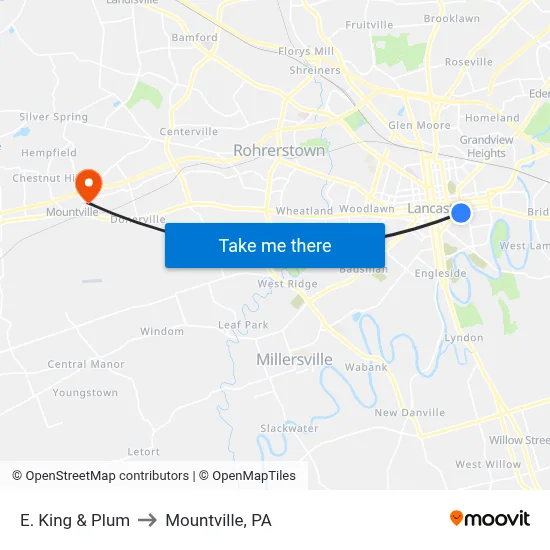 E. King & Plum to Mountville, PA map