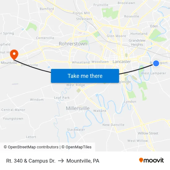 Rt. 340 & Campus Dr. to Mountville, PA map