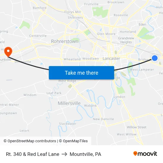 Rt. 340 & Red Leaf Lane to Mountville, PA map
