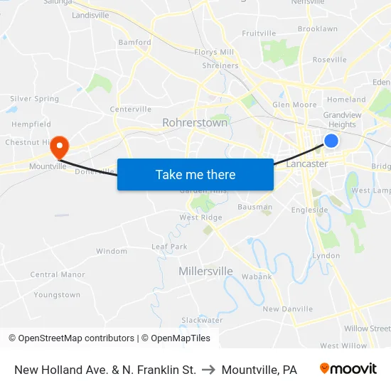 New Holland Ave. & N. Franklin St. to Mountville, PA map