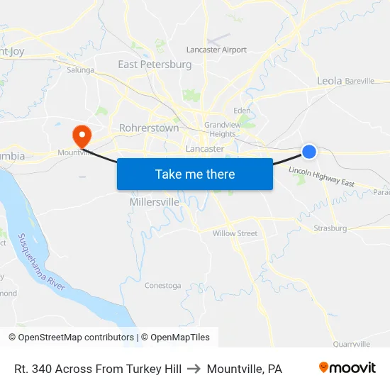 Rt. 340 Across From Turkey Hill to Mountville, PA map