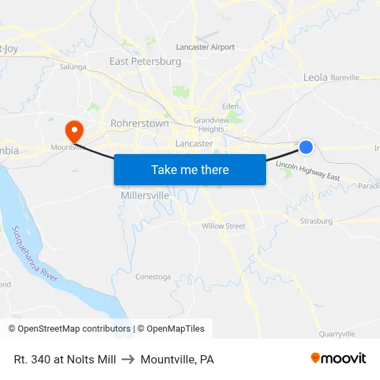 Rt. 340 at Nolts Mill to Mountville, PA map