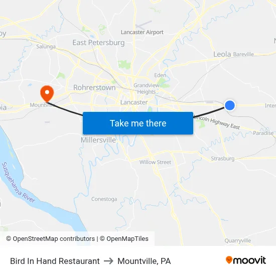 Bird In Hand Restaurant to Mountville, PA map