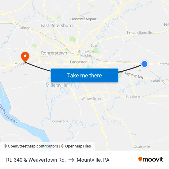 Rt. 340 & Weavertown Rd. to Mountville, PA map