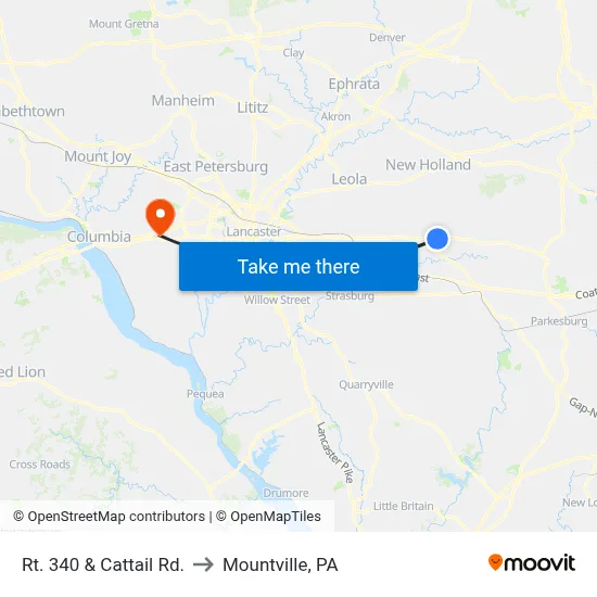 Rt. 340 & Cattail Rd. to Mountville, PA map