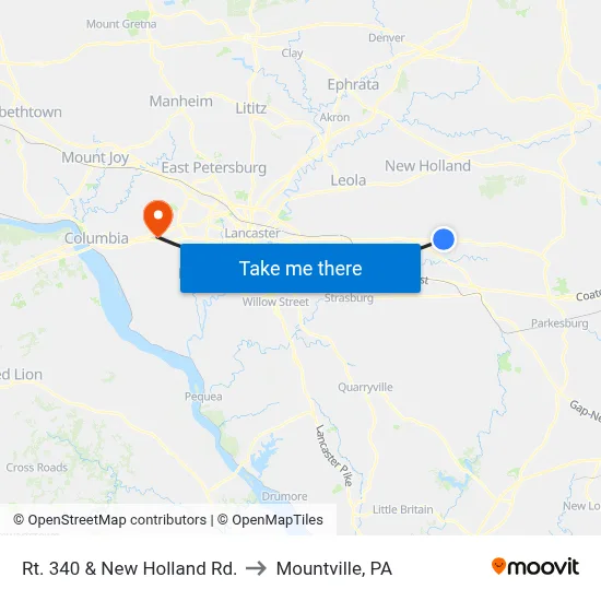 Rt. 340 & New Holland Rd. to Mountville, PA map