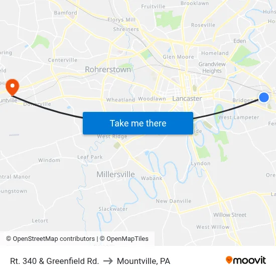 Rt. 340 & Greenfield Rd. to Mountville, PA map