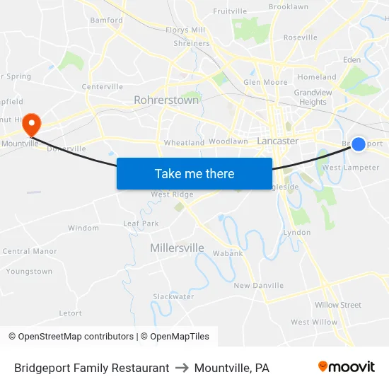 Bridgeport Family Restaurant to Mountville, PA map