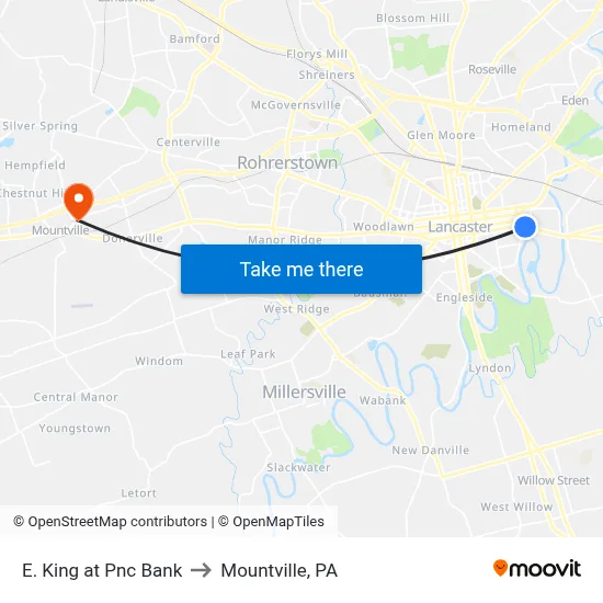 E. King at Pnc Bank to Mountville, PA map