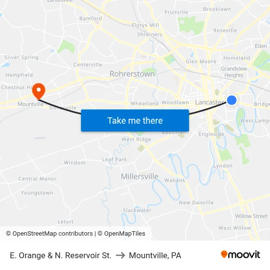 E. Orange & N. Reservoir St. to Mountville, PA map