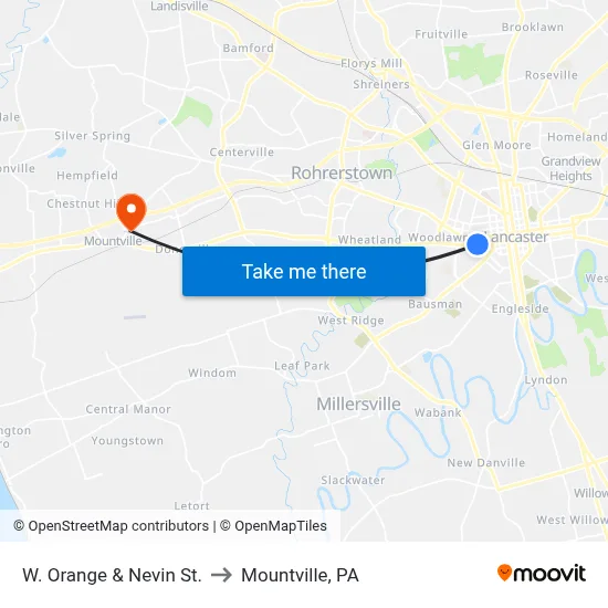 W. Orange & Nevin St. to Mountville, PA map
