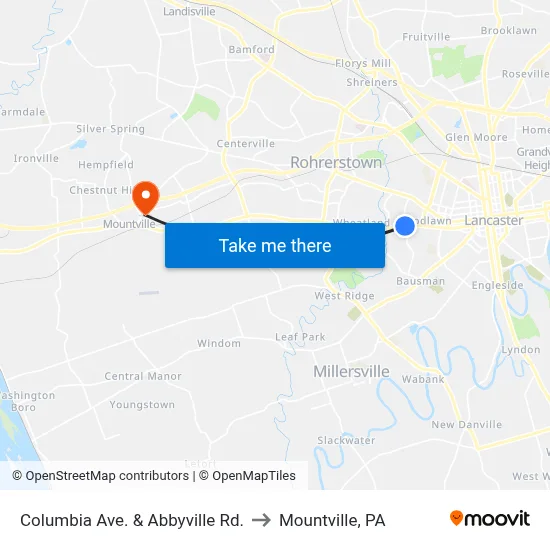 Columbia Ave. & Abbyville Rd. to Mountville, PA map