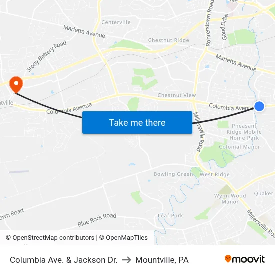 Columbia Ave. & Jackson Dr. to Mountville, PA map